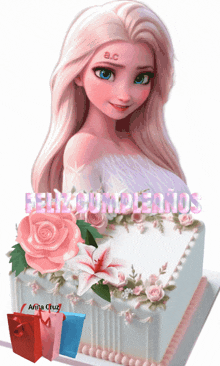 a birthday cake with a girl on it and the words feliz cumpleanos