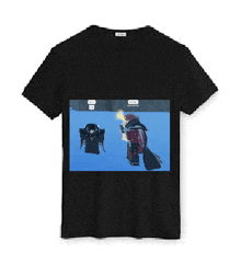 a black t-shirt with a picture of a man holding a gun on it