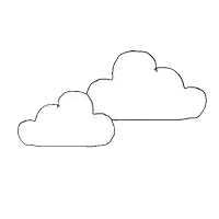 a black and white drawing of two clouds floating in the sky .