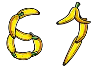 the number 6 is made out of bananas with green stems