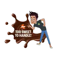 a cartoon boy pointing at a nick logo