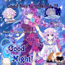 a picture of a girl with the words good neptune night