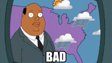 a cartoon of a man in a suit and tie says bad