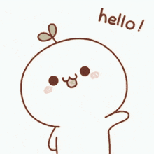 a cartoon character with a plant growing out of its head and the words hello written below it
