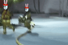 a cartoon of two firefighters with bunny hats on