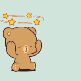 a brown teddy bear and a white teddy bear are standing next to each other on a blue background