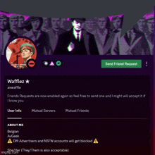 a screenshot of a wafflez account with a man in a hat