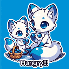 a cartoon of two foxes with the words hungry on the bottom right