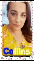 a picture of a woman with the name collins written on it