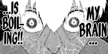 a black and white drawing of a person 's eyes with the words " is boil ing " written above them