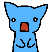 a drawing of a blue cat with a surprised expression