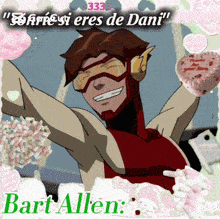 a picture of bart allen is surrounded by pink hearts