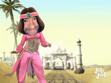 a cartoon of a man in a pink costume with jib jab written on the bottom right