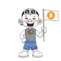 a cartoon character is wearing a shirt that says ' zhou ' on it