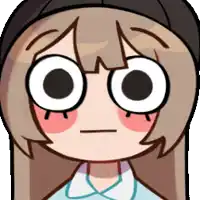 a close up of a cartoon character with big eyes and red cheeks