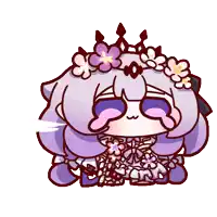 a cartoon drawing of a girl with purple hair and flowers in her hair