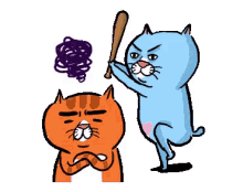 a cartoon cat is holding a baseball bat next to another cat