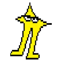 a pixel art of a yellow star with glasses and a sword .