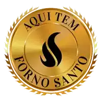 a gold seal with aqui tem forno santo written inside