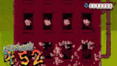 a video game screen shows a building with a score of 52
