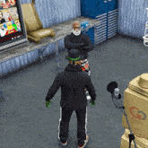 a man in a top hat stands next to a man in a black hoodie