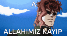 a cartoon character with sunglasses and the words allahimiz kayip on the bottom