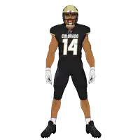 a football player with the number 14 on his jersey holds his finger to his lips