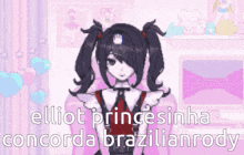 a pixel art of a girl with pigtails and the words elliot princesinha concordia brazilianrody