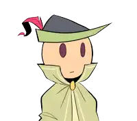 a cartoon drawing of a man wearing a green hat and red gloves