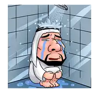 a cartoon of a man taking a shower with his eyes closed