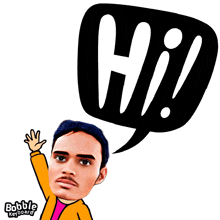 a cartoon of a man saying hi with a speech bubble