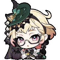 a chibi illustration of a girl wearing glasses and a hat .