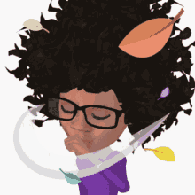 a cartoon of a person with glasses and leaves in their hair