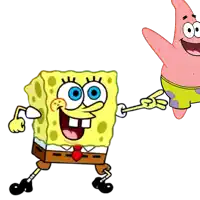 spongebob and patrick are standing next to each other and smiling