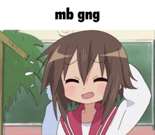 a picture of a girl with the words mb gng on top