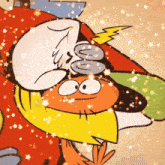 a cartoon character has a lightning bolt on his hat