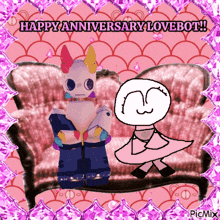 a happy anniversary lovebot greeting card with a couple of cartoon characters