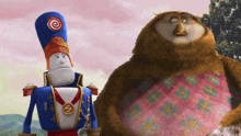 a cartoon character wearing a medal that says n on it