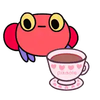 a cartoon of a frog next to a cup of coffee that says pikaole on it