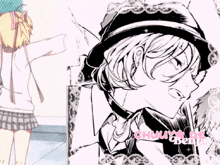 a black and white drawing of a person with the word chuuya on the bottom right