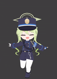 a drawing of a girl in a police uniform holding a gun