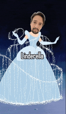 a man in a cinderella dress with the word cinderella on it