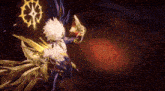 a cartoon character is flying through the air while holding a glowing object