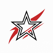 a black and white star with a red stripe on the bottom