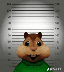 a chipmunk is standing in front of a police lineup with the number 210 at the top