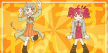 two anime girls are standing next to each other and one is angry