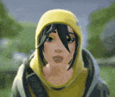 a cartoon character wearing a yellow hoodie with the letter s on it