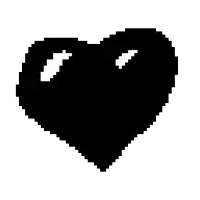 a pixel art silhouette of a black heart with a hole in the middle .