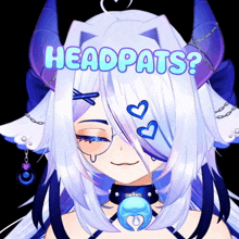a girl with white hair and horns has the words headpats above her
