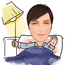 a cartoon of a woman laying in bed with a lamp